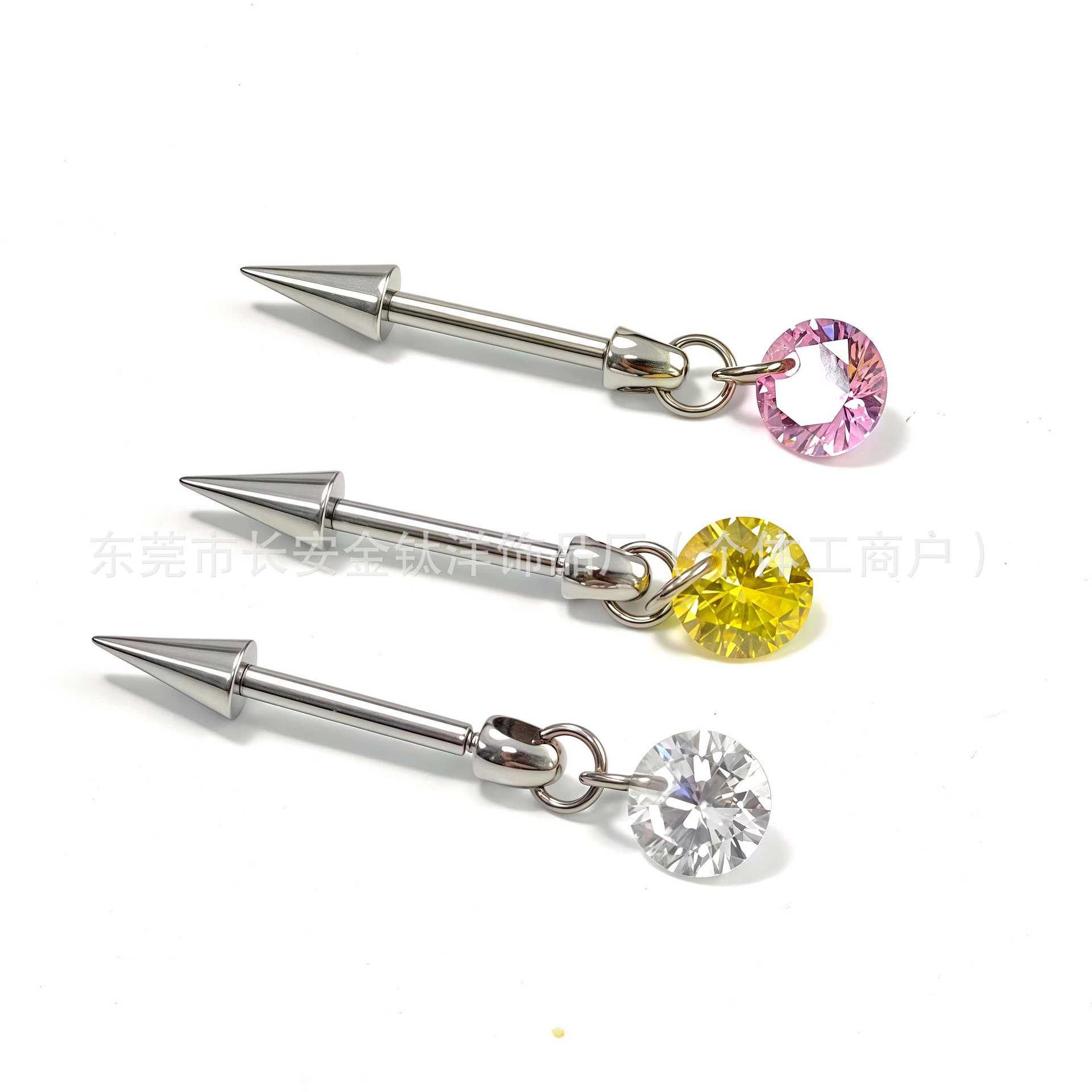 F136 Titanium Internal Thread Pointed Cone Round Pendant Ear Cartilage Stud Earring - Image 3