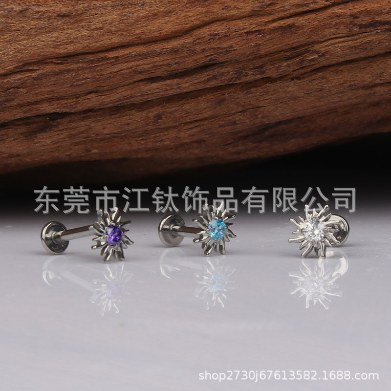 Jiangtai F136 Titanium Alloy Sea Urchin Ear Stud with 5A Zircon - 18K Gold Plated Body Piercing Jewelry - Image 3