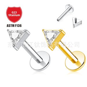 G23 Titanium Triangular Inlaid Zircon Ear Cartilage Stud Earring Lip Nail Body Piercing Jewelry