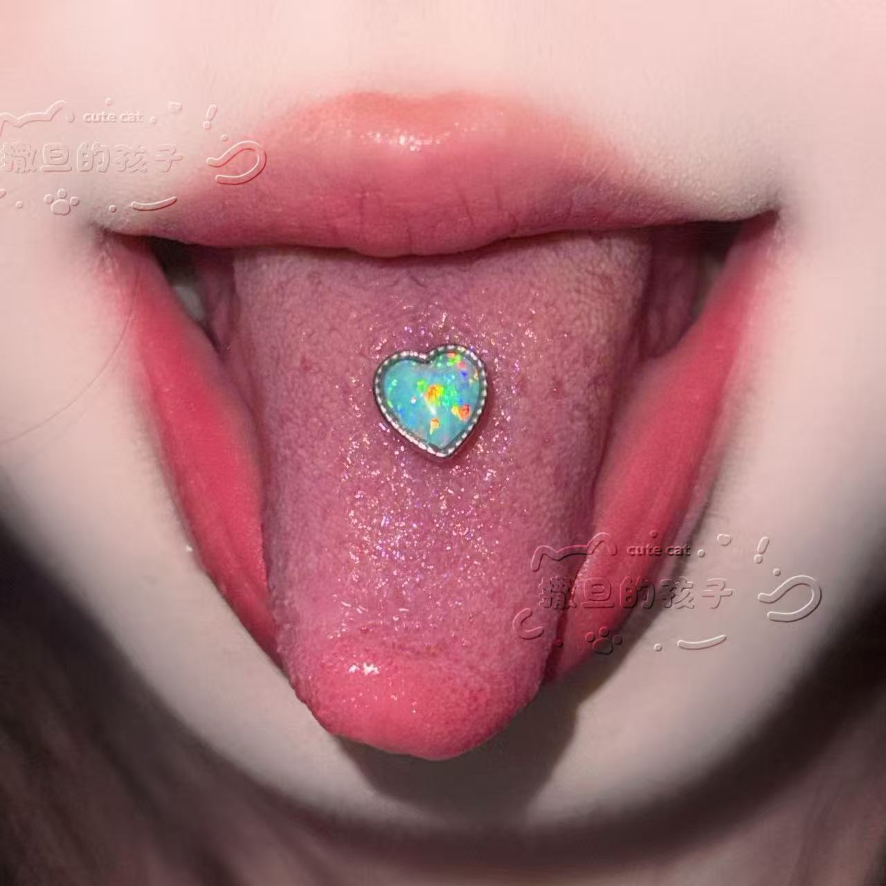Satan's Child Mint Opal Tongue Barbell 316L Surgical Steel Externally Threaded Tongue Ring for Drinks - Image 2