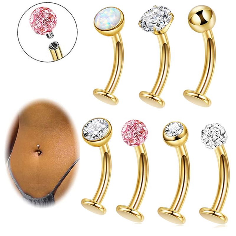 Stainless Steel Curved Barbell Navel Ring Multi-Diamond Belly Button Piercing Jewelry Fashion Silver 2025 Summer - Image 5