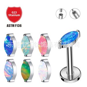 G23 Titanium Opal Horse Eye Earring - JT849 Cartilage Stud Body Piercing Jewelry