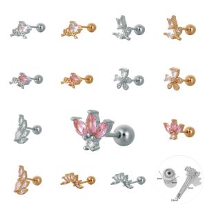 Flash Diamond Love Wings Series Titanium Steel Zircon Ear Cartilage Stud Heart Shape Belly Ring for Women