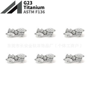 F136 Titanium Full Diamond Marquise Irregular Zircon Ear Studs Lip Studs Ear Bone Studs G23 Titanium Alloy Body Piercing Jewelry