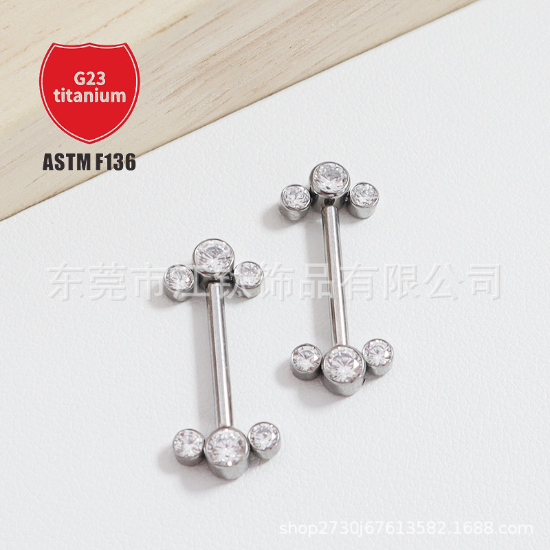 F136 Titanium Cylindrical Ear Bridge Barbell Double-Headed Earrings with Zirconium Pin - Image 2
