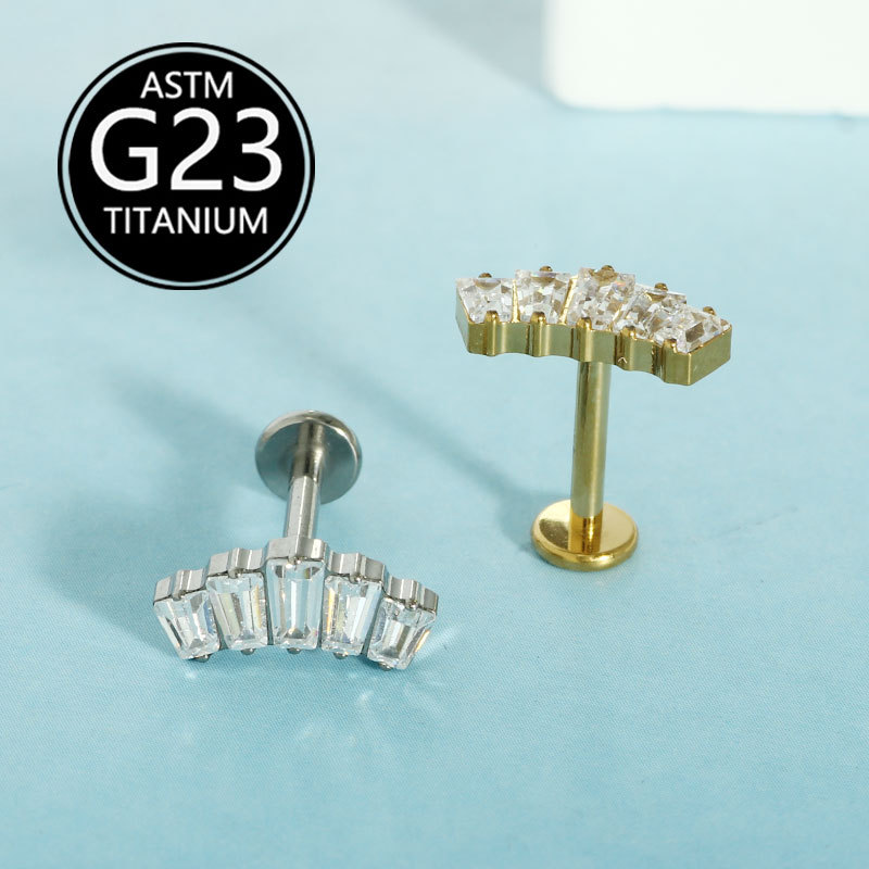 G23 Titanium Lip Piercing Jewelry Internally Threaded Labret Stud with Zircon Crown - 1.2mm x 10mm - Image 2