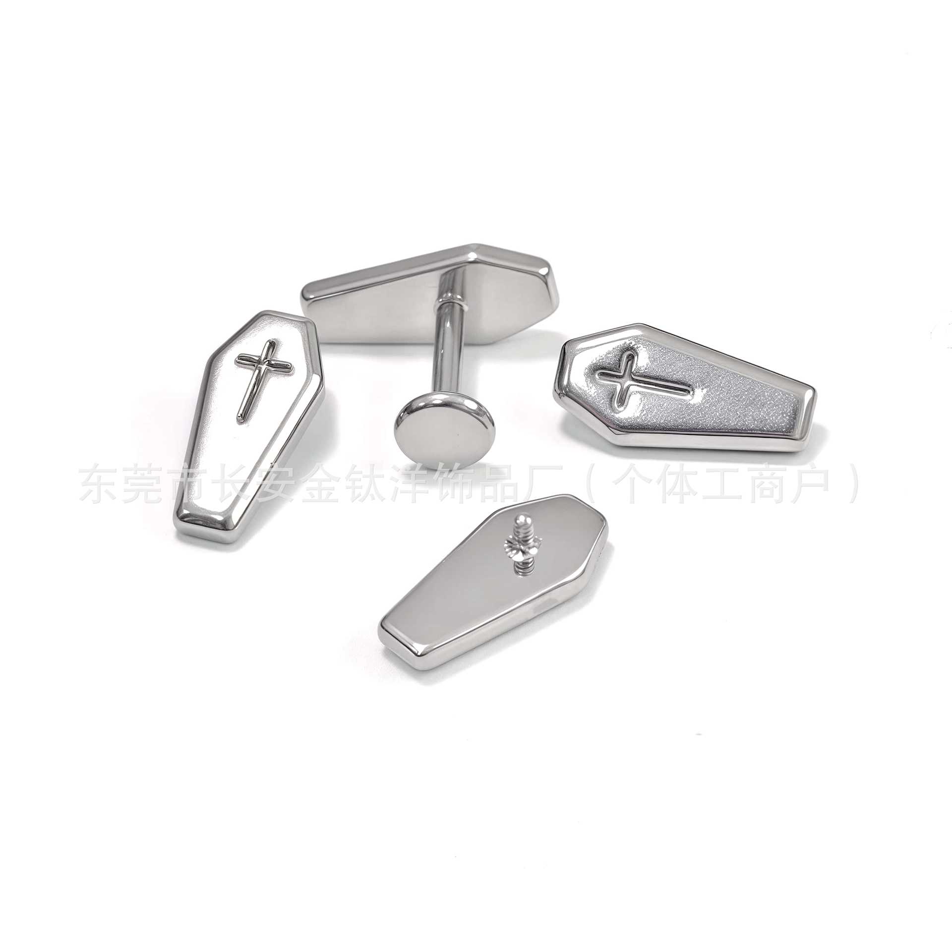 F136 Titanium Personalized Cross Coffin Plate Earrings Nose Nails Ear Bone Nails Cochlear Nails G23 Titanium Alloy Piercing Jewelry - Image 2