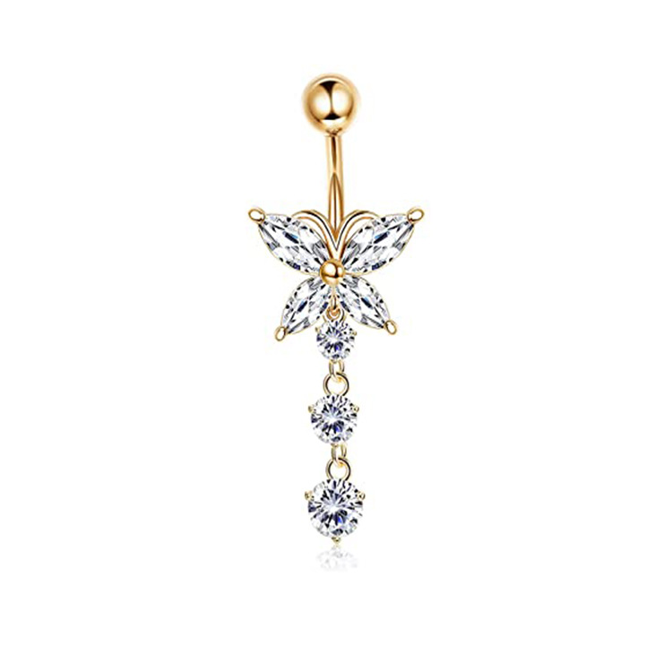 Zircon Bow Navel Ring Stainless Steel Belly Button Ring for Women - Image 3