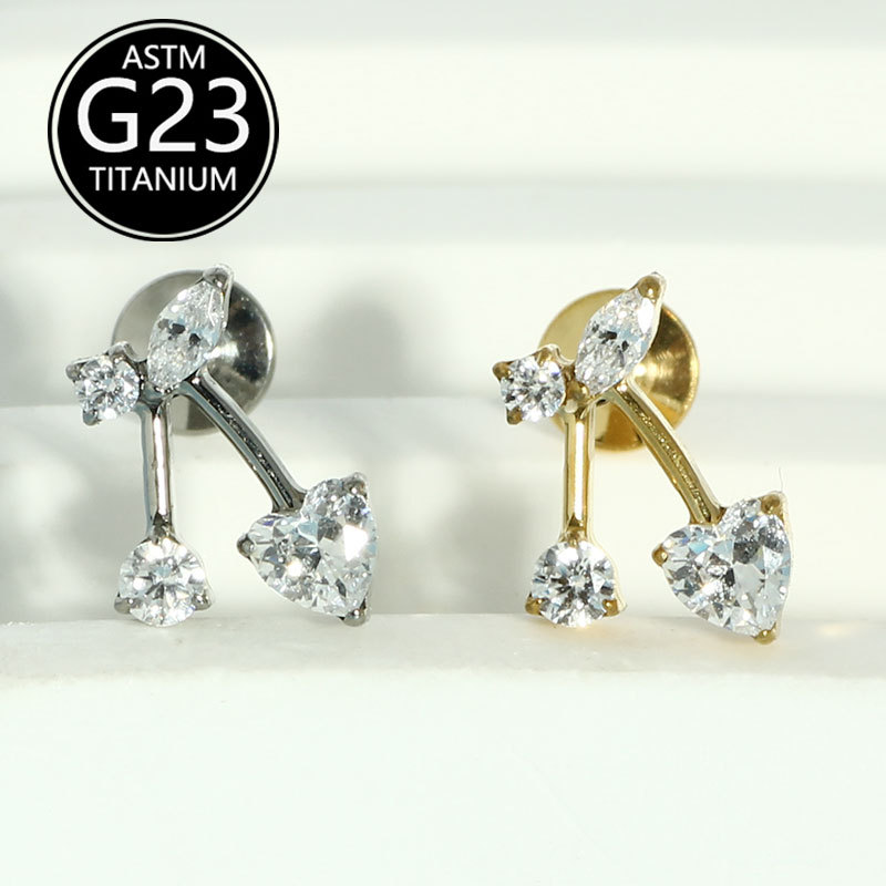G23 Titanium Alloy Piercing Jewelry Cherry Zircon Pendant 1.2mm Internally Threaded Lip Labret Stud Earrings - Image 5