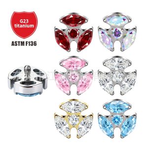 G23 Titanium Alloy Lip Labret Stud with Three Marquise CZ Stones - ASTM F136 Body Piercing Jewelry