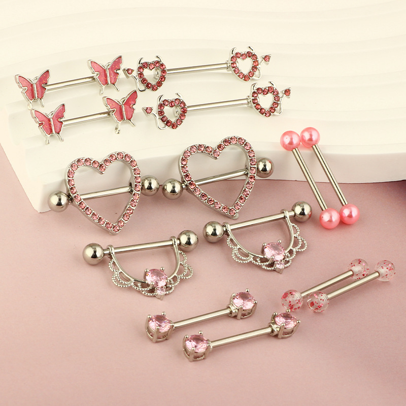 Stainless Steel Pink Series Zircon Breast Ring Love Moon Breast Nail Body Piercing Jewelry Wholesale - Image 4