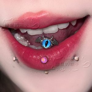Satan's Child Blue Tongue Barbell 316L Surgical Steel 16G Tongue Piercing Jewelry
