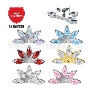 G23 Titanium Alloy Body Piercing Ear Stud with Five Marquise Zircon Stones - ASTM F136 - Cartilage Earring