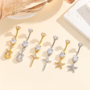 Cross Border European American Style Stainless Steel Belly Button Rings Starfish Cross Belly Button Studs Body Piercing Jewelry Wholesale