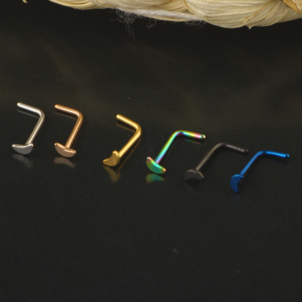 L-Shaped Moon Nose Nail Stainless Steel Nose Ring Curved Barbell Piercing Jewelry - Image 3