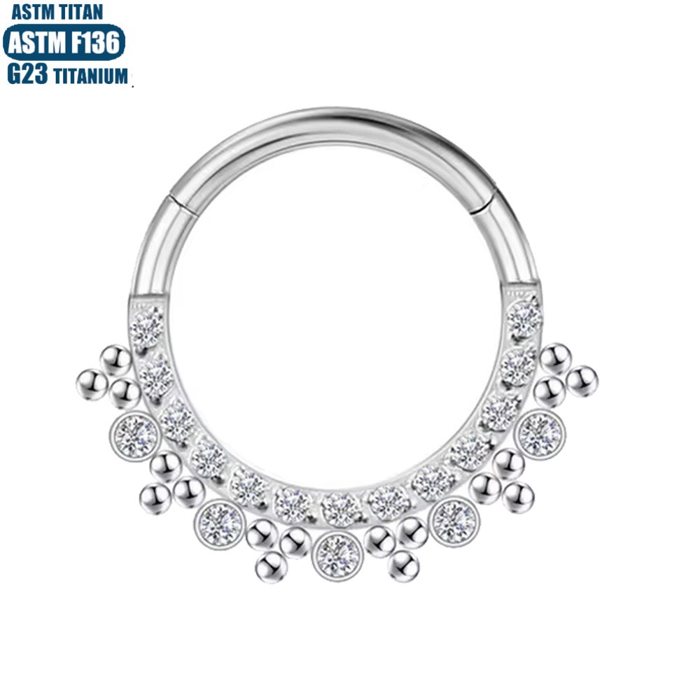 G23 Titanium Hinge Perforated Nose Ring Bead Cluster Zircon Earrings Seamless Split Ring Ear Bone Ring Body Piercing Jewelry - Image 2