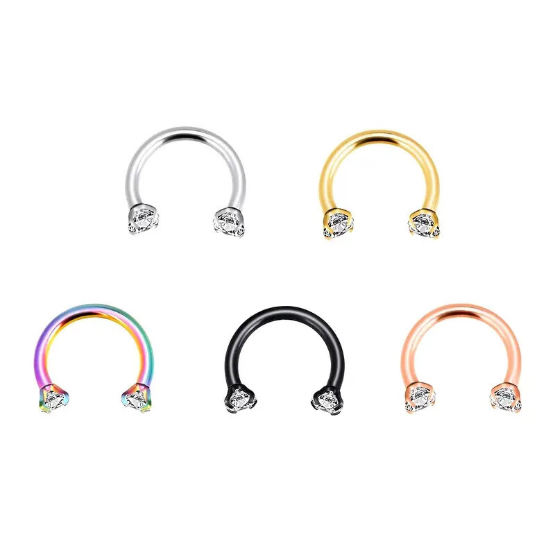 G23 Titanium Horseshoe Ring with Zircon Inlay Lip Eyebrow Cartilage Piercing Jewelry - Image 4