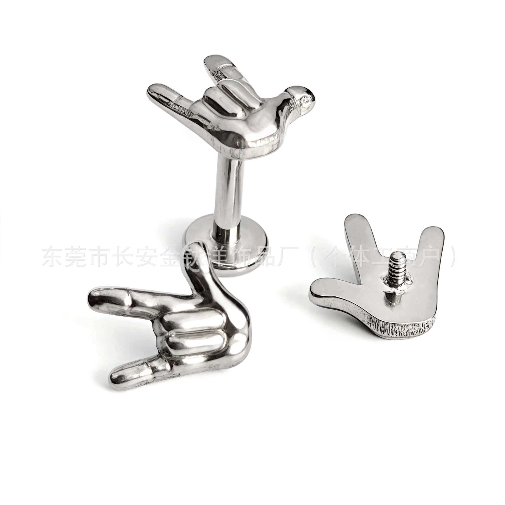 F136 Titanium Rock Gesture Funny Earring Nose Nail Lip Nail Ear Bone Nail G23 Titanium Alloy Body Piercing Jewelry - Image 2