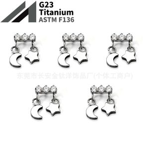 F136 Titanium Cloud Star Moon Pendant Zircon Lip Stud Ear Bone Stud Ear Stud G23 Titanium Alloy Body Piercing Jewelry