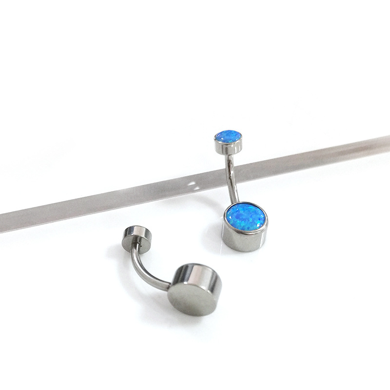 G23 Titanium Opal Belly Button Ring Curved Navel Jewelry Internally Threaded - Image 2