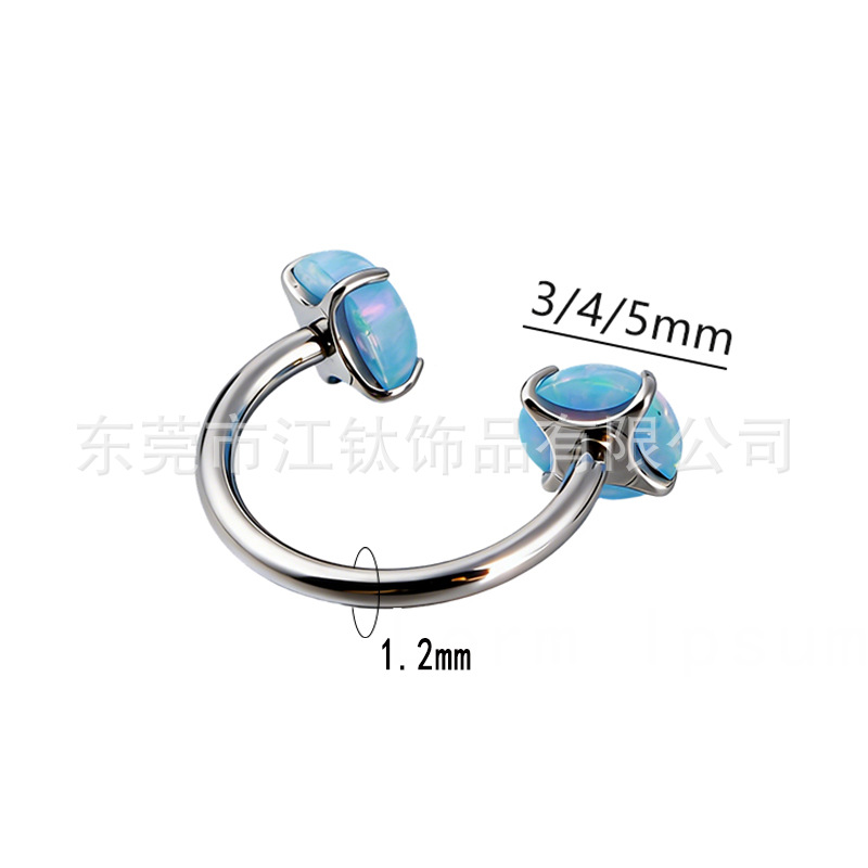 Jiangtai F136 Titanium Horseshoe Ring with Opal – G23 ASTM F136 Titanium Alloy Body Piercing Nose Ring - Image 2