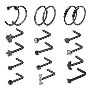 Amazon Combination Nose Stud Set Body Piercing Accessories Stainless Steel Nose Ring European and American Gold 21-Piece Set