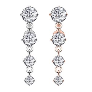 4 Zircon Inverted Belly Button Ring Stainless Steel Pendant Navel Piercing Jewelry Rose Gold