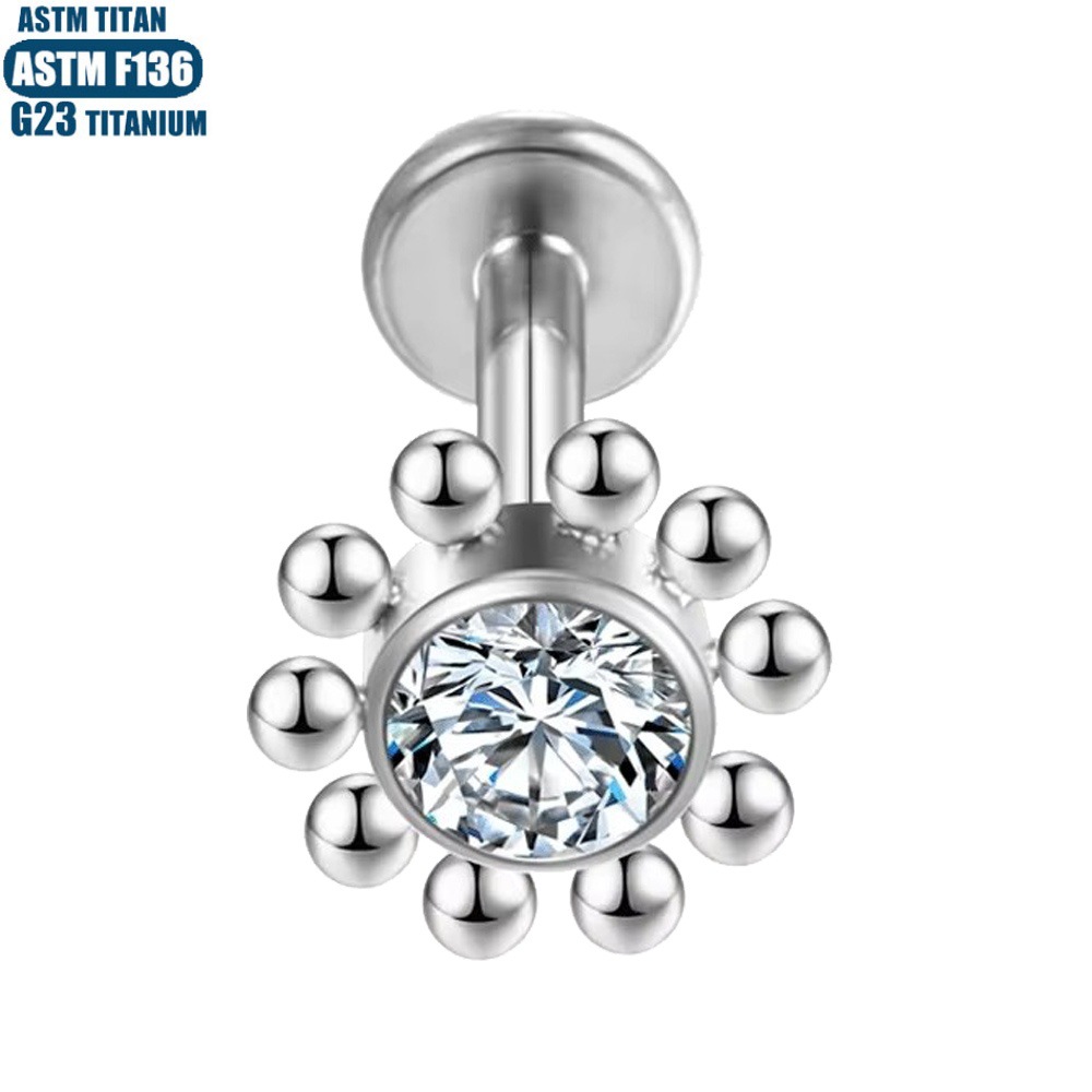 F136 Titanium Lip Ring Ear Bone Nail Zircon Bead Cluster Body Piercing Jewelry Lip Stud Pierced Earrings - Image 5