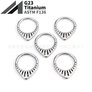 F136 Titanium Drop-Shaped Cut Out Closed Ring Pinless Hoop Earrings Nose Ring Seamless Ring G23 Titanium Alloy Piercing Jewelry