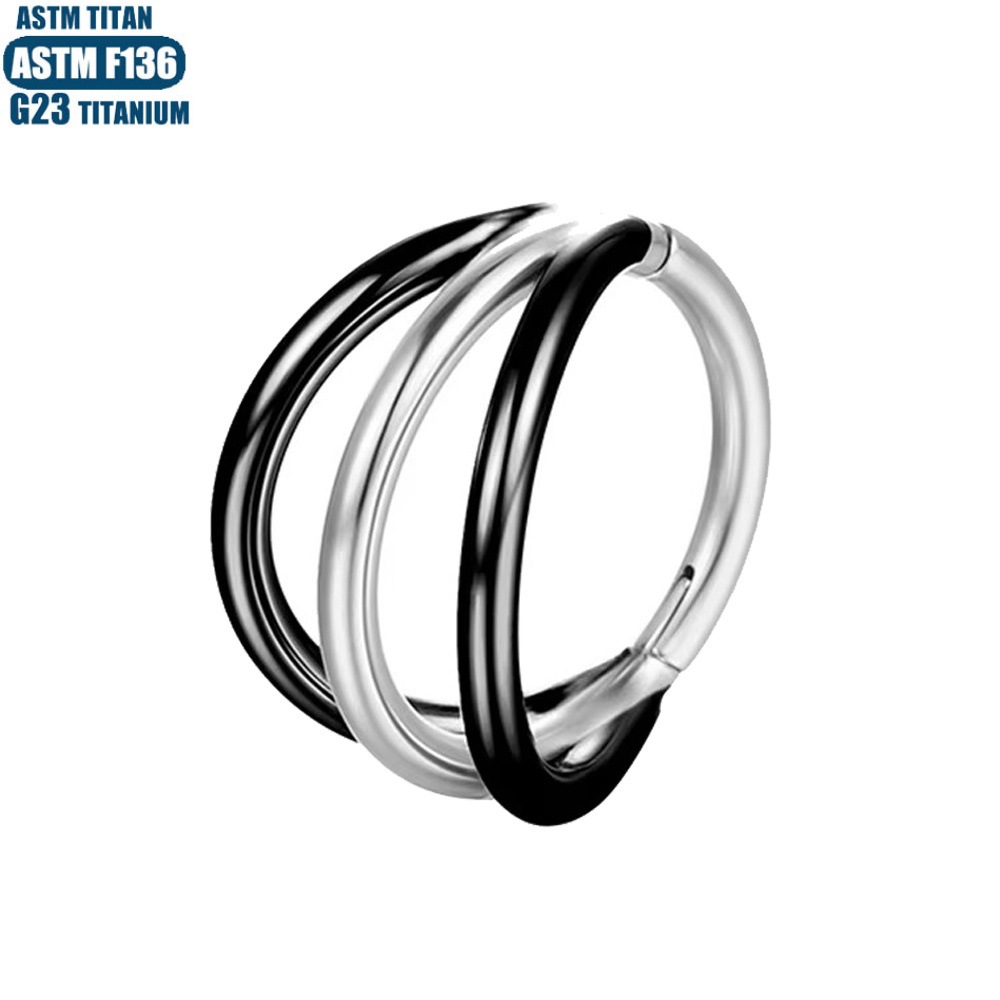 G23 Titanium Hinge Nose Ring Three-layer Separated Two-color Seamless Open Ring Piercing Earrings Female Nasal Septal Ring - Image 2