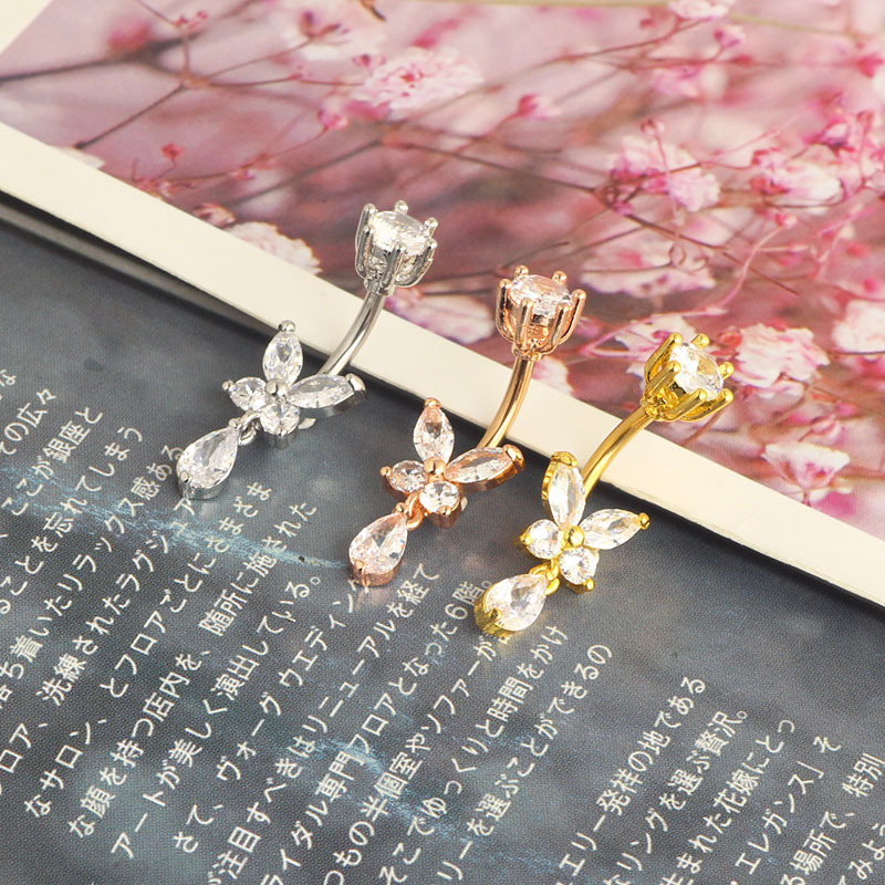 Rose Gold Water Drop Navel Ring Belly Button Ring Geometric Body Piercing Jewelry - Image 4