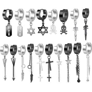 Distinctive Pointed Tapered Titanium Steel Earrings Men's Harajuku Retro Simple Circle Earrings Trendy Hip-Hop Ear Clip Women