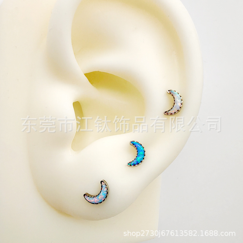 Moon Opal Serrated Edge Cartilage Earring G23 Titanium Alloy Body Piercing Jewelry for Men Women - Image 4