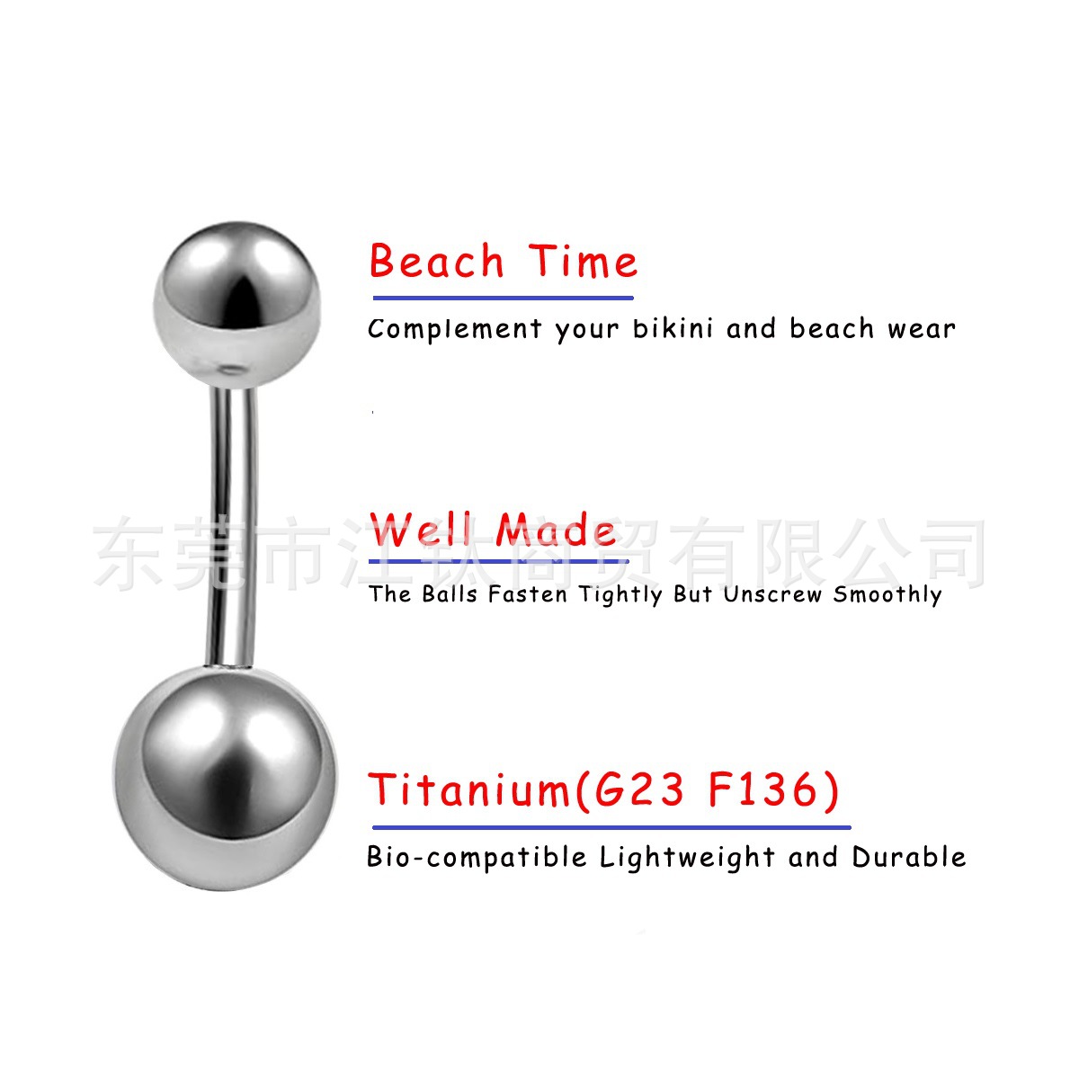 G23 Titanium Alloy Internally Threaded Titanium Ball Belly Button Ring 14g (1.6mm) Exquisite Piercing Jewelry - Image 4