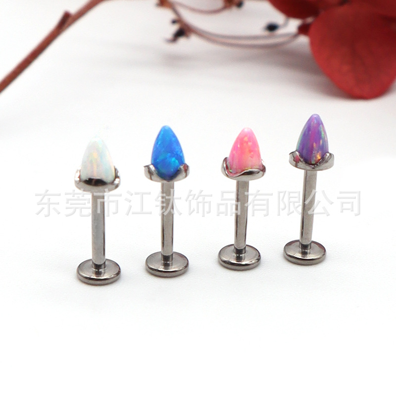 G23 Titanium Opal Lip Labret Stud with Wave Cone Design - Body Piercing Jewelry - Image 4