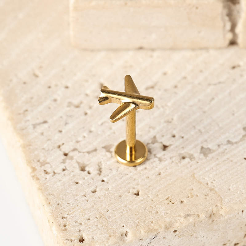 Zesen G23 Titanium Lip Labret Stud with CZ Gem - 1.2mm x 8mm Gold Threadless Piercing Jewelry - Image 4