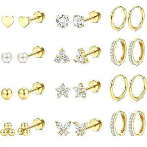 12 Pairs Simple Stainless Steel Geometric Earrings Gold Wholesale - Amazon Hot
