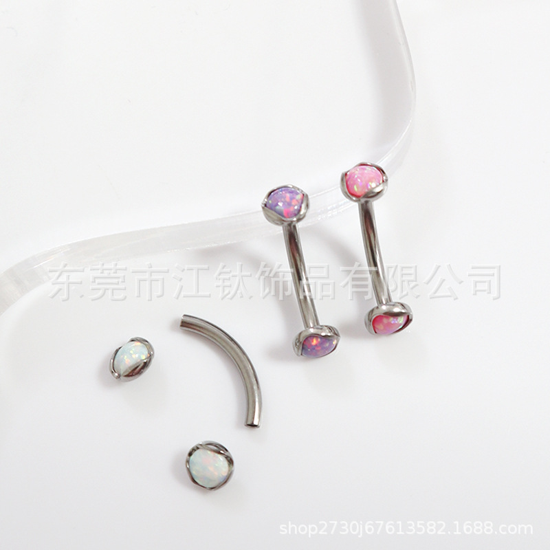 F136 Titanium Opal Navel Ring Double Head Wave Edge G23 Titanium Alloy Body Piercing Belly Ring - Image 3