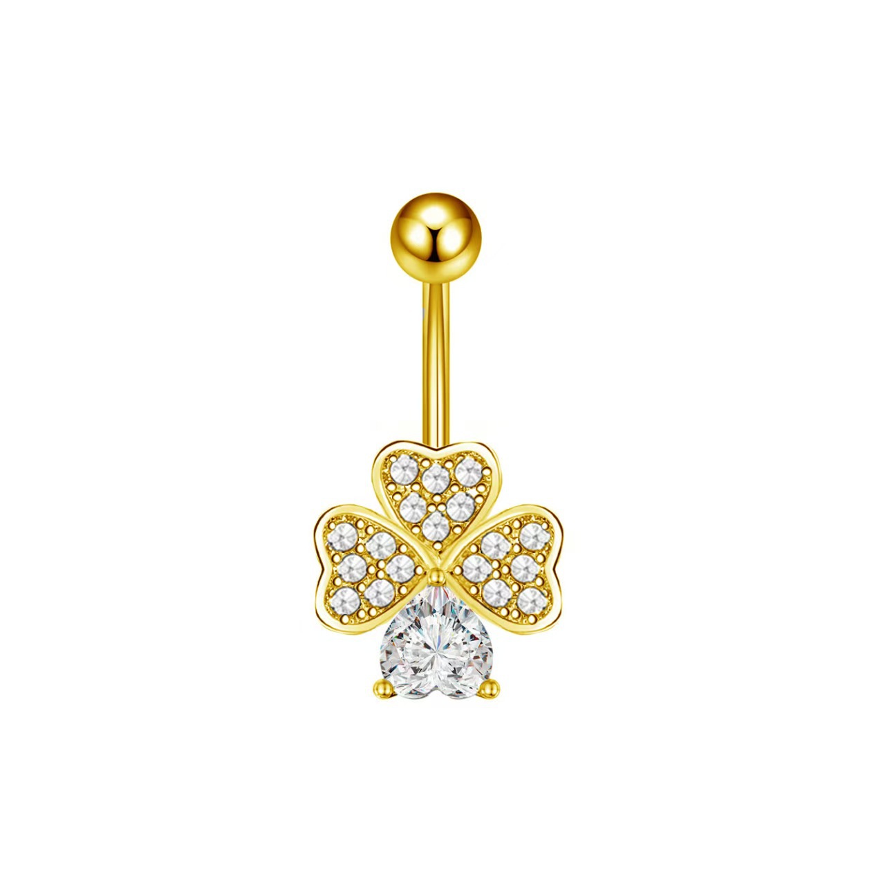 Butterfly Gold Flower Belly Button Ring Stainless Steel CZ Belly Ring Dangle Navel Jewelry - Image 3