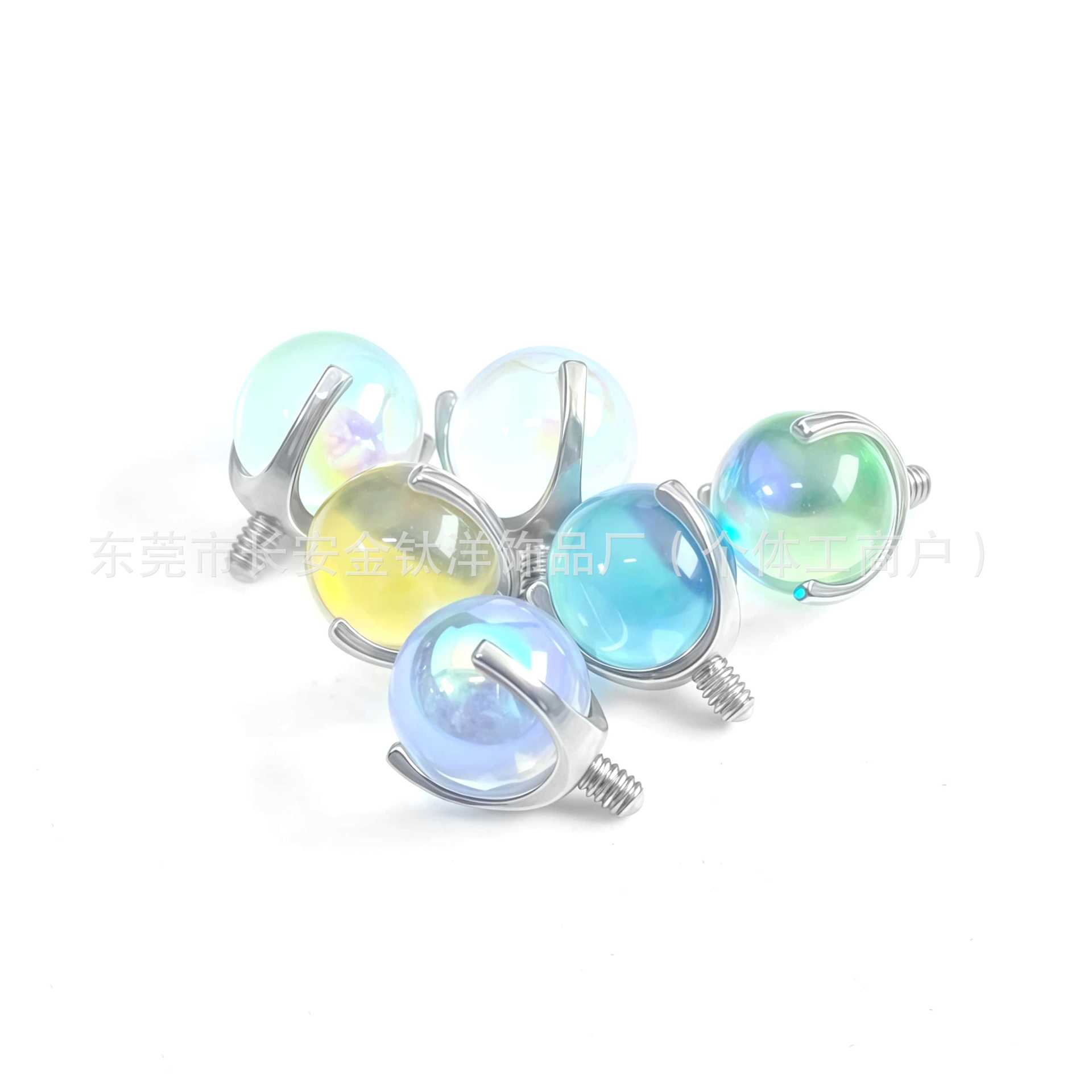 F136 Titanium Three-Claw Round Ball Coated Colorful Transfer Beads Lip Nails Tongue Nails Earrings - Image 5