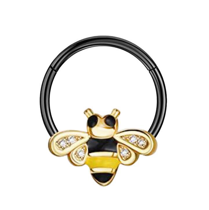 Rose Gold Star Nose Ring Clip Septum Piercing Jewelry - 316L Surgical Steel, 1.2x10mm, Bee Pendant Design - Image 5