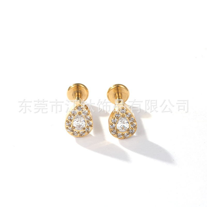G23 Titanium Ear Nail Water Drop Inlaid Zircon Cartilage Stud Ear Piercing Jewelry - Image 4