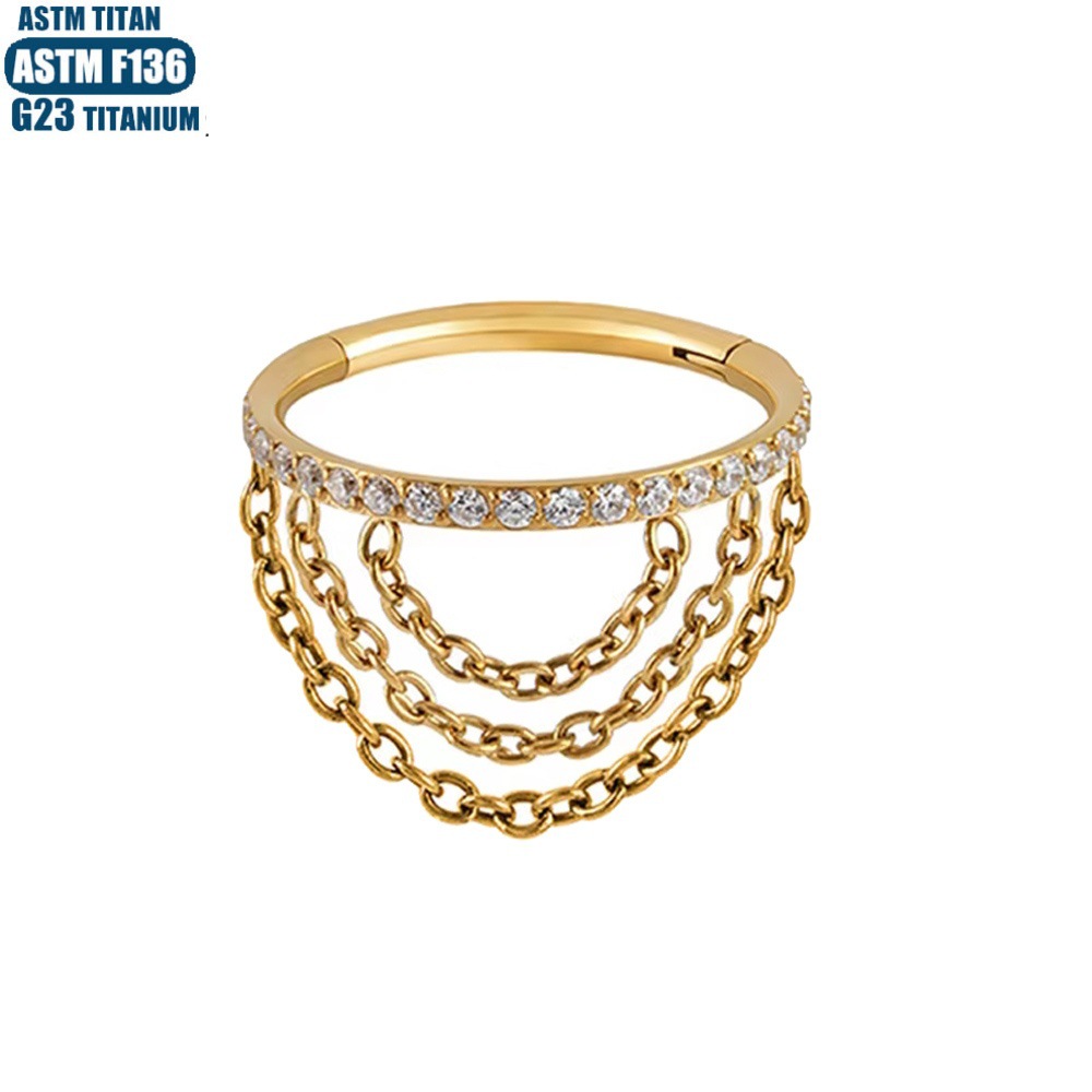 F136 Titanium Alloy Nose Ring Septum Ring Chain Zircon Earrings Seamless Open Ring Nose Jewelry - Image 2