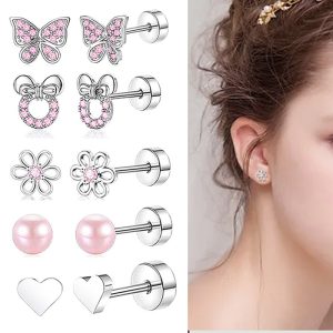 Stainless Steel Gold Electroplated Round Earrings Set with CZ, Heart Shape, Exquisite Ear Piercing Jewelry