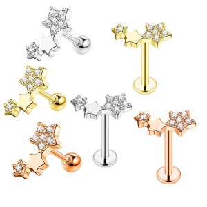 Rose Gold Leaf Stud Earring 316L Surgical Steel Piercing Jewelry New Star Moon