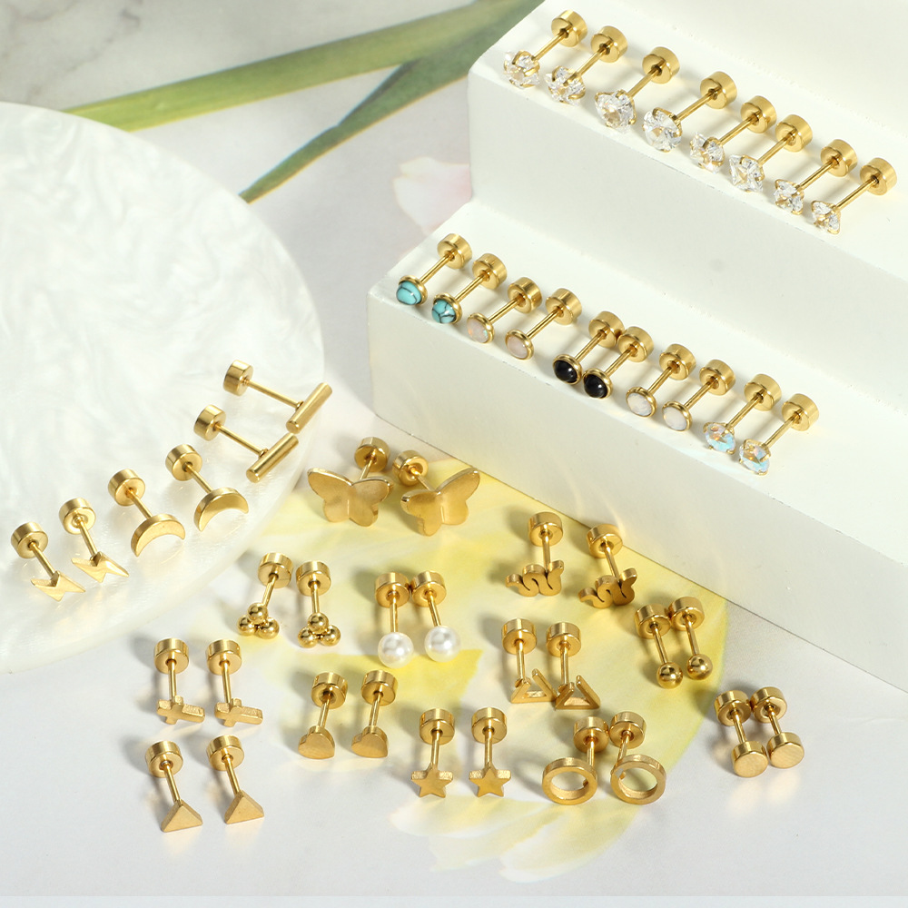 Simple Star Stainless Steel Ear Piercing Jewelry Set - 10-12 Pairs Cartilage Earrings, Twist Ball Earrings for Sleeping - Image 2