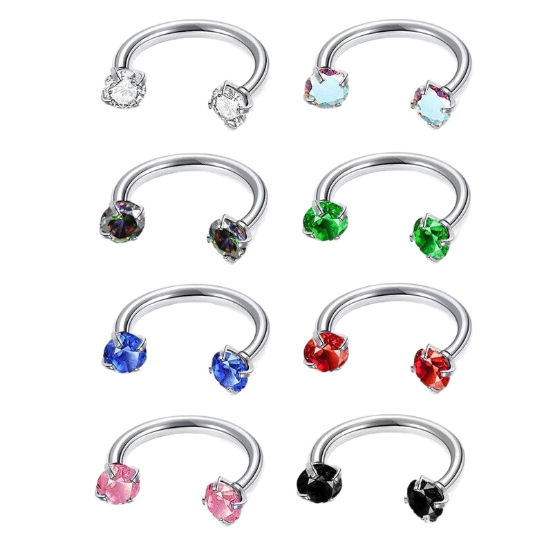 G23 Titanium Horseshoe Ring with Zircon Inlay Lip Eyebrow Cartilage Piercing Jewelry - Image 5