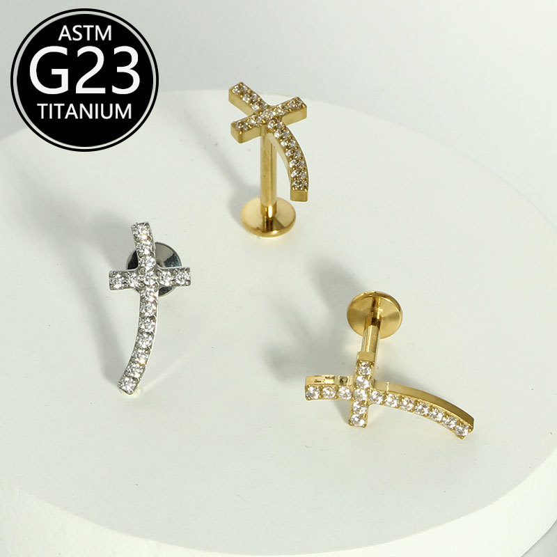 G23 Titanium Lip Nail Cross Earrings High-End Niche Piercing Jewelry Cross Stud for Lip and Ear - Image 2