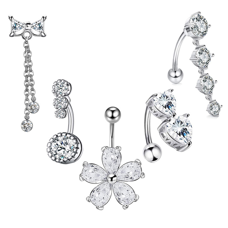 Cross-Border E-commerce New Zircon Belly Button Ring Belly Nail Piercing Jewelry Online Wholesale - Image 2