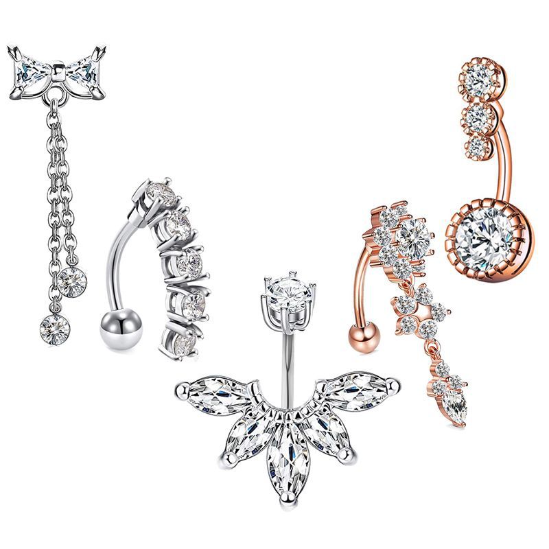 Cross-Border E-commerce New Zircon Belly Button Ring Belly Nail Piercing Jewelry Online Wholesale - Image 3